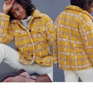 Anthropologie Mustard Checkered Teddy Jacket